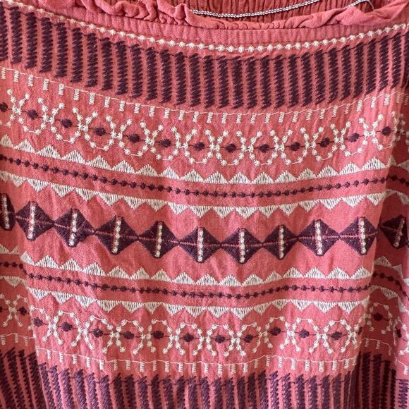 POLAGRAM Boho Chic Embroidered Midi Gypsy Short Sleeves Dress SZ L #2468 - Picture 6 of 14